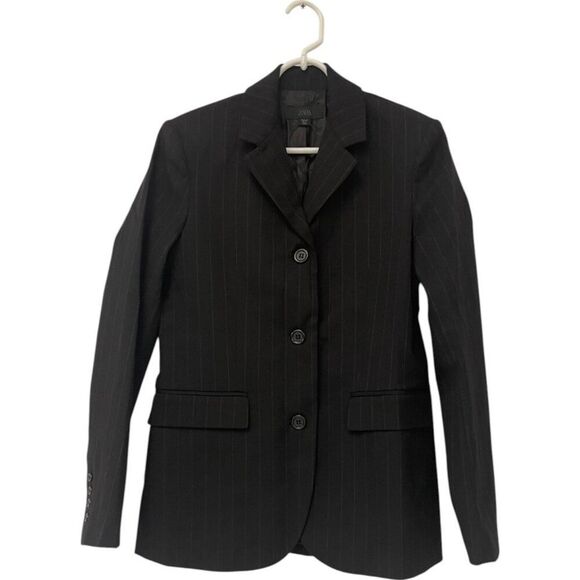 Zara Womens Blazer Suit Jacket XS Brown Pinstriped polyester 3811/045 NWOT - Picture 2 of 10